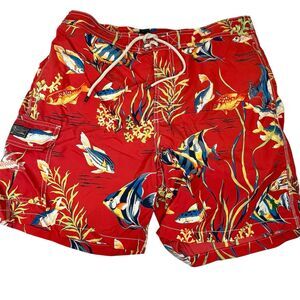 Polo Ralph Lauren Mens Orange Graphic Marlins Swim Trunks‎ Board Shorts Sz Large